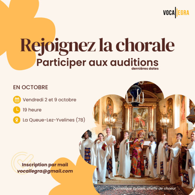 ⏰ Dernier appel pour la chorale des Joysingers !Les 2 et 9 octobre, ce sont les toutes dernières dates d'auditions pour rejoindre la chorale Gospel, Mantras et Chants du Monde.Après ça, la porte se referme (pour cette session en tout cas) 🚪Si tu hésites depuis des semaines, si tu t'es dit "un jour j'irai" à chaque post précédent... ce "un jour", c'est peut-être maintenant. Viens poser ta voix parmi les nôtres, viens sentir ce que ça fait de vibrer en groupe, de créer ensemble un feu de joie qui se partage. 🔥🎶👉 Inscription en ligne sur https://dominiquesylvain.vocallegra.fr/joysingers#joysingers #chorale #gospel #dernieresdates #chantcollectif